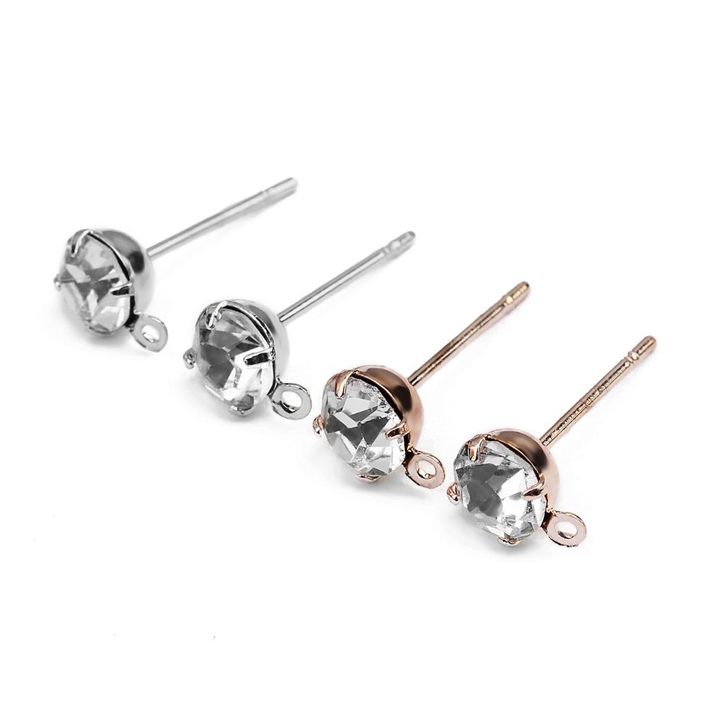 50pcs 4 Prong Copper Rhinestone Crystal Stud Earrings with Hole Fit DIY Dangle Drop Earring Making Findings Accessories