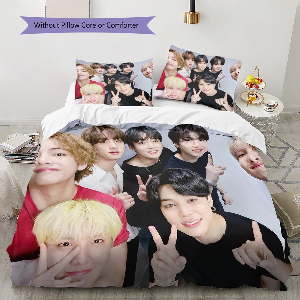 BTS Pattern Bedding Home Decoration Birthday Gift (1 * Duvet Cover + 2 * Pillowcase, Without Core)