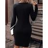 TIFICY Women's Fashion Autumn Winter Colour Block Print Long Sleeve O-Neck Middle Waistline Casual Dresses