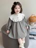 Spring Plaid Patchwork Dress with Sweet Lace Collar for Girls