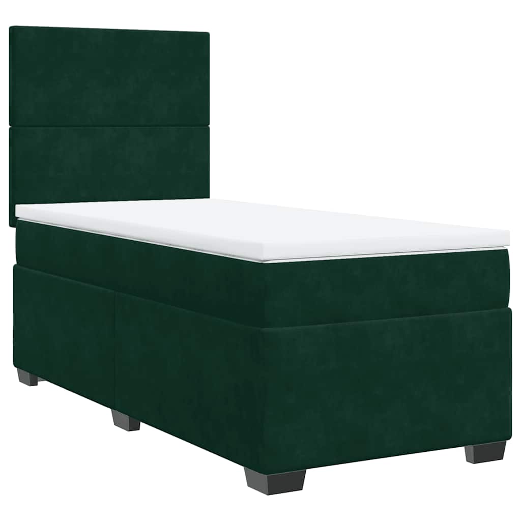 Box Spring Bed with Mattress Dark Green 80 X 200 Cm Velvet