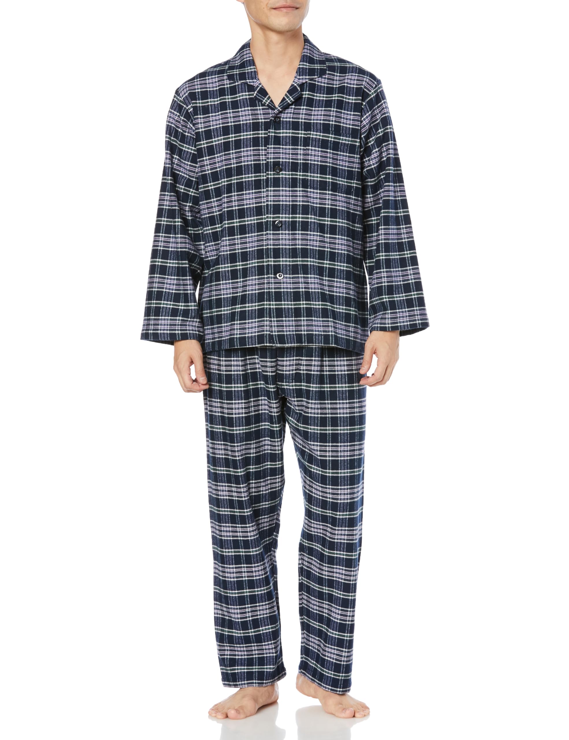 

Gunze Seamless Side Long Sleeve Pants Dyed Navy Blue Men s Pajamas, (Front Opening), 100% Cotton, Flannel, (SF4093)