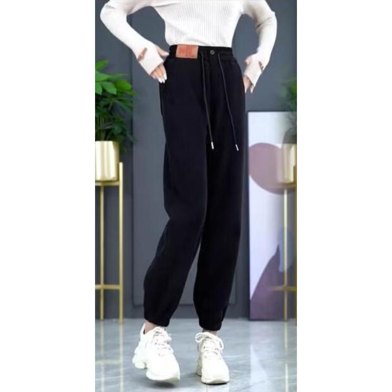 New Autumn and Cold Season Style Tying Casual Harem Pants Chenille Plush Velvet Thickened Pants for Women