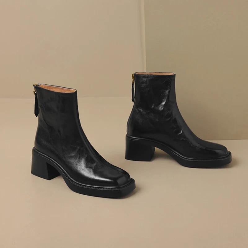 

Осенние винтажные женские ботильоны на толстом каблуке, модные, с задней молнией, элегантные женские туфли с квадратным носком, современные короткие ботильоны 40 чёрный