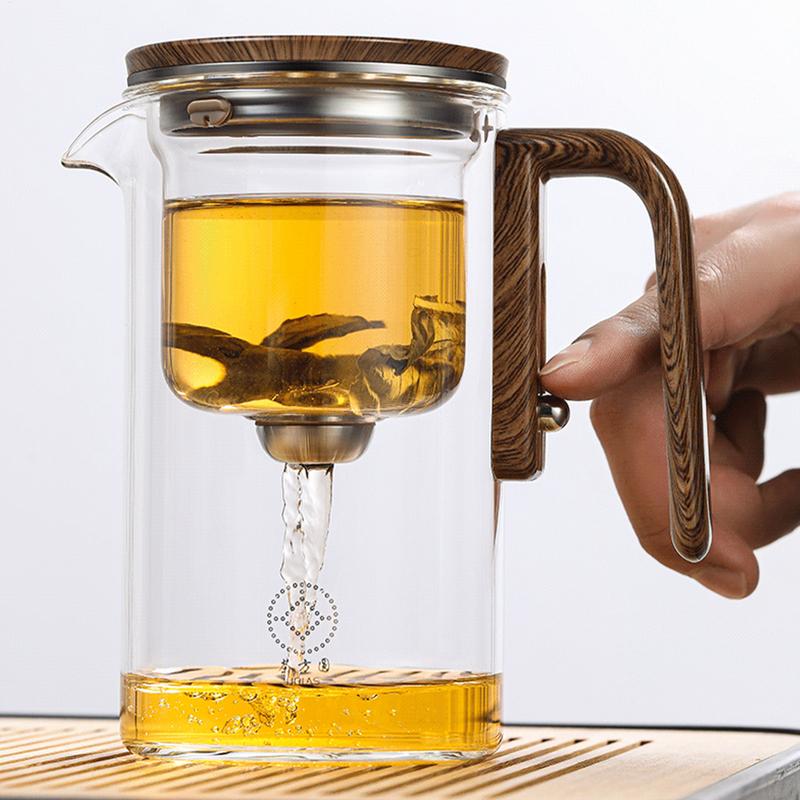 

Glass Teapot With Strainer 600ml/ 800ml Wooden Handle Tea Cup One Click Magnetic Switchs Tea Water Separation Tea Maker Kettle