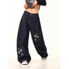 2026 Embroidered Denim Pants Loose Fit High Street Style Wide Leg Jeans Teens