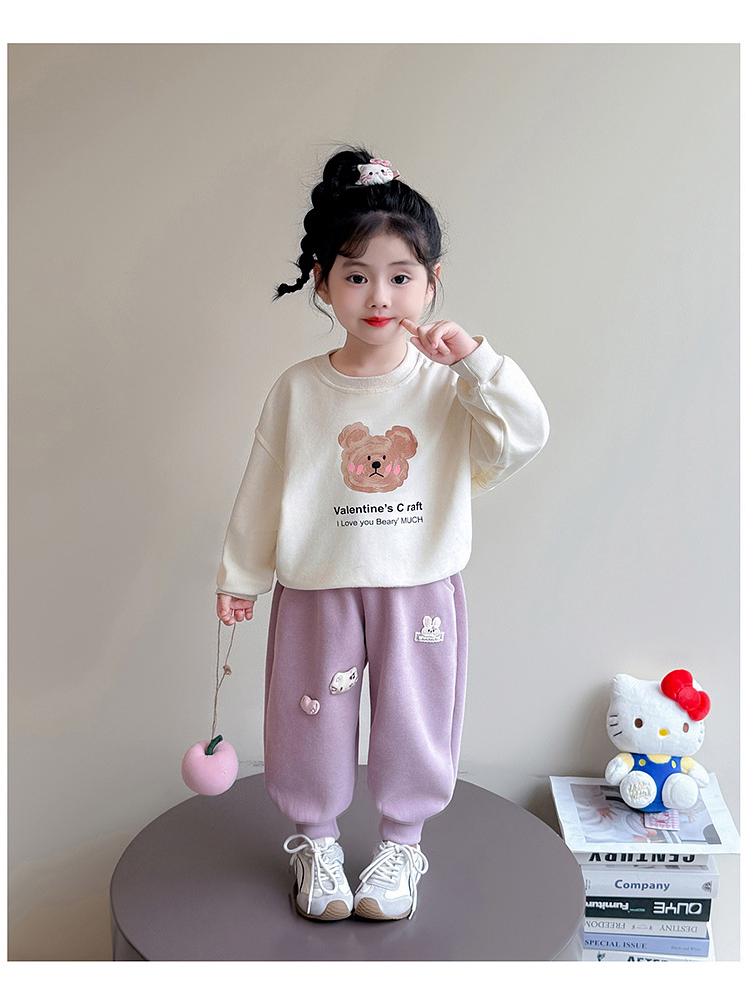 Girls' Autumn Rabbit Embroidery Sweatpants - Fashionable Casual Long Pants for Baby and Medium-sized Kids