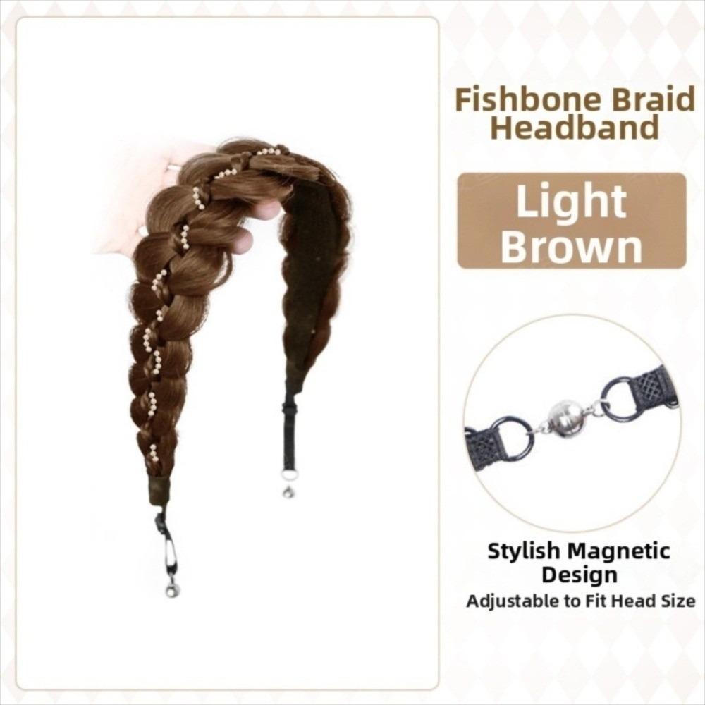 Pearl Magnetic Wig Braids Hair Tie Synthetic Easy Wig Headband  for Women светло-коричневого