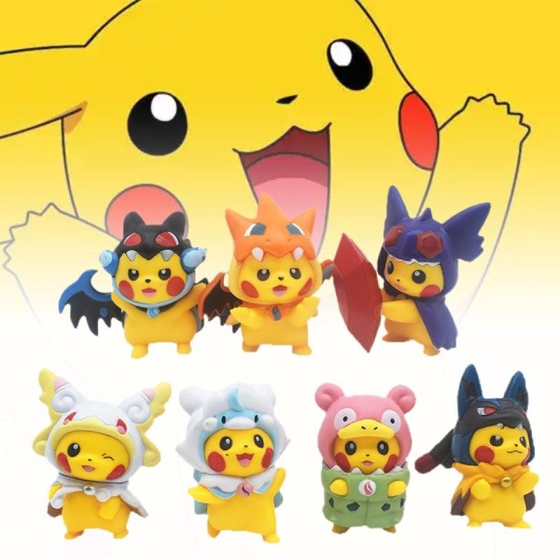 Adorable 7 Piece Pikachu Transformation Plush Toy Set Cute Cartoon Pvc Figures