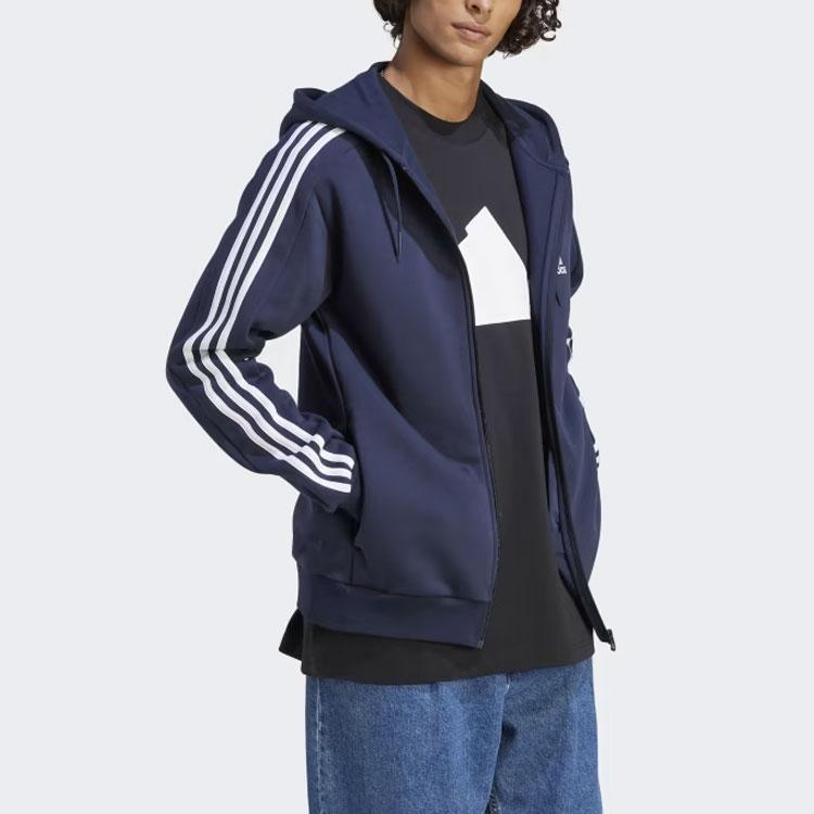 adidas Essentials Fleece 3-Stripes Full-Zip Hoodie Legend Ink Men Streetwear IJ6478