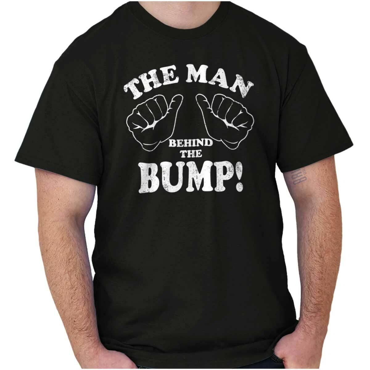 Father The Man Behind The Bump Thumbs Up Dad Mens Casual Crewneck T Shirts Tees XXL