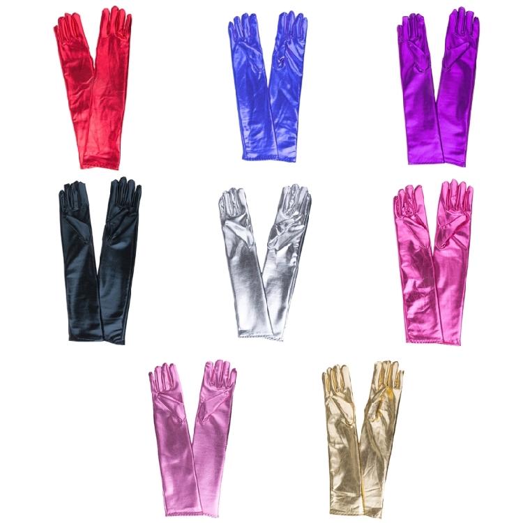 Women Wet Look Metallic Long Gloves for Wedding Opera Party Dress Accessories