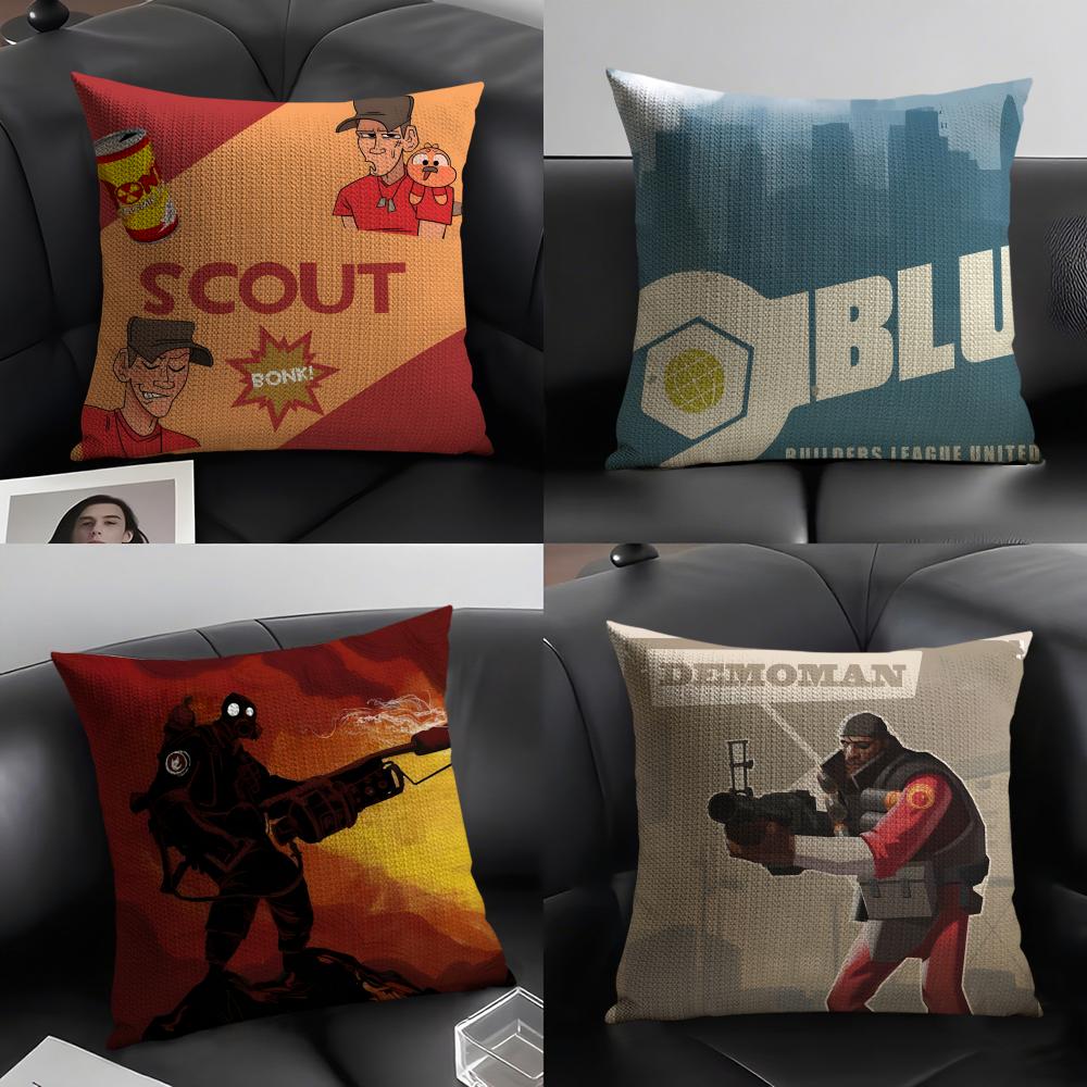 Tf2 Team Happy Game T-Team Fortress 2 Kissenbezug Natürliche Leinen Doppelseitiger Druck Sofa Heimdekoration Kissenhülle