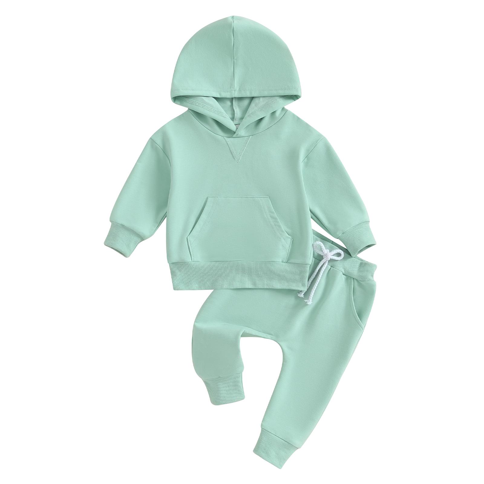 

Комплект штанов для новорожденных, повседневные однотонные свободные толстовки с капюшоном и штаны с эластичной резинкой на талии для малышей, 6 мес, 12 мес, 18 мес, 24 мес, 3 года, детские брючные костюмы, костюмы 18-24 Months светло-зеленый