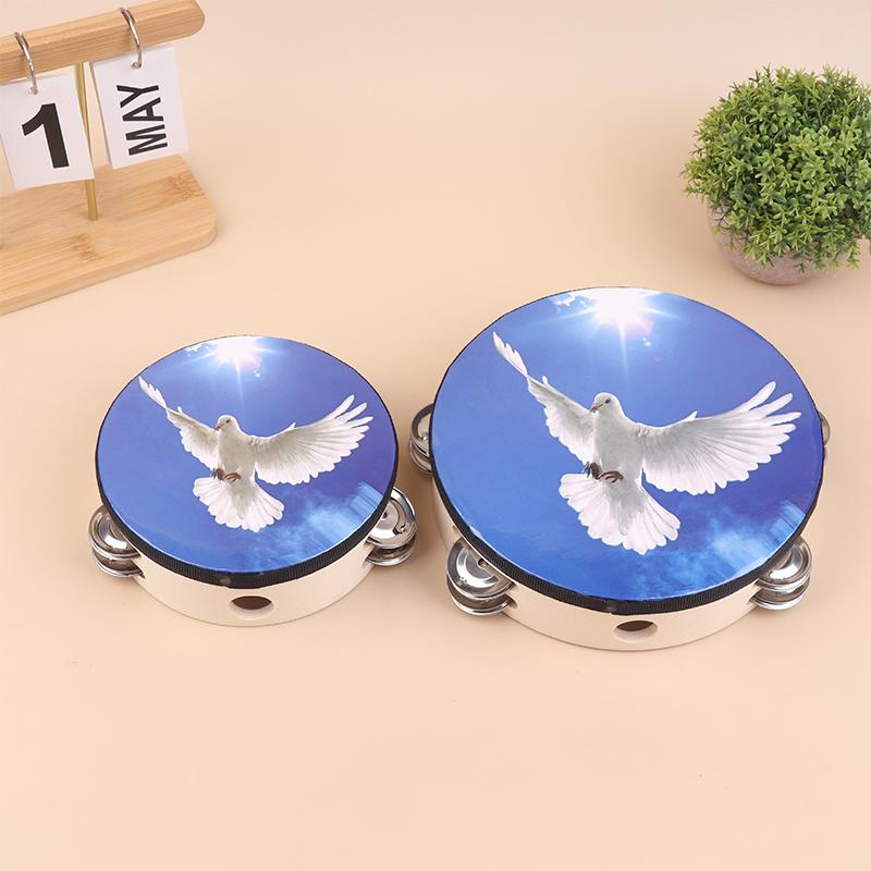 Wood Tambourine Hand Crank Drums Double Row Metal Jingles Stainless Steel Percussion Musical Instrument Orff Tambourine