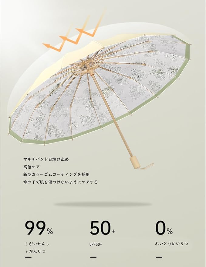 16 Folding Suitable for Sun and Cute Floral UV Light Heat Manual Day Includes Storage Bag "Large Size, Ribs" Umbrella, Old-Fashioned Parasol, Women's,