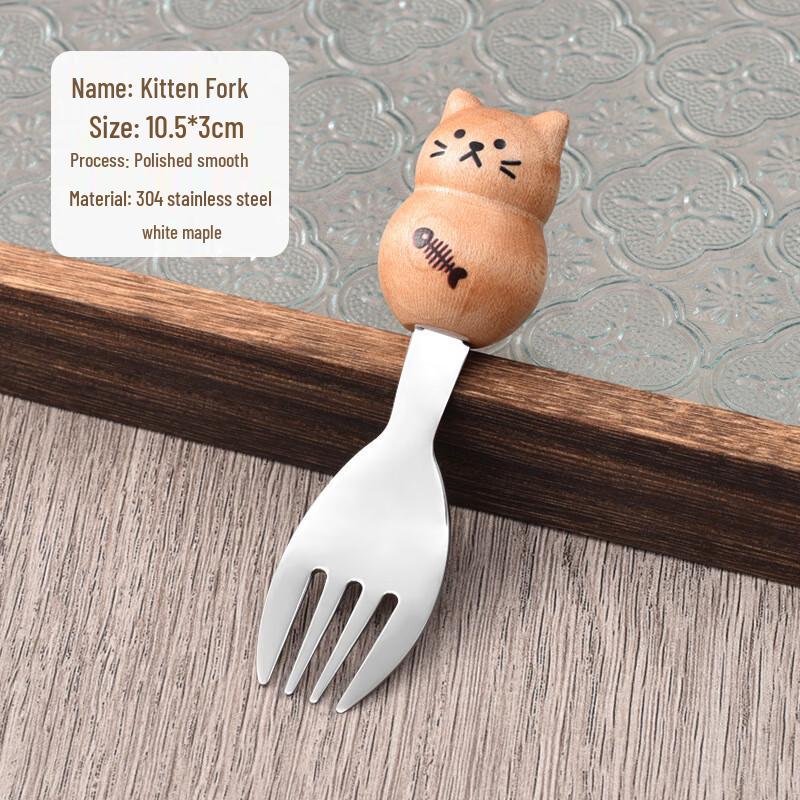 Kids  304 Stainless Steel Cutlery with Cartoon Wooden Handle