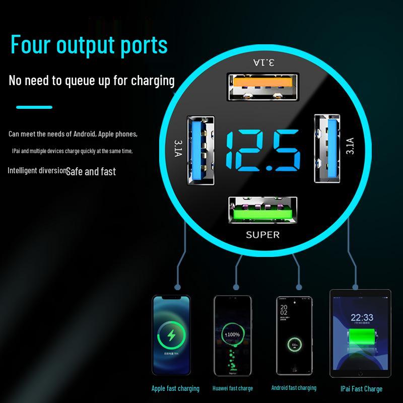 66W Multi-Port Fast Car Charger with Digital Display