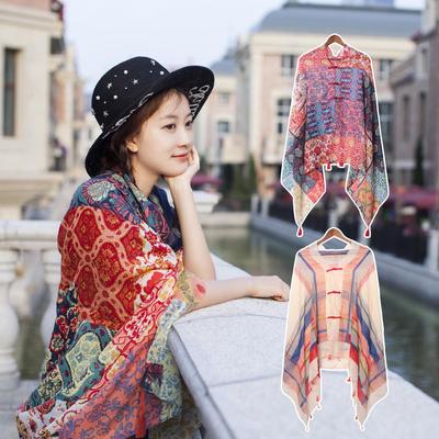 "Summer Ethnic Style Cotton-Linen Shawl: Handmade Retro Button Sunscreen Beach Cover-Up"