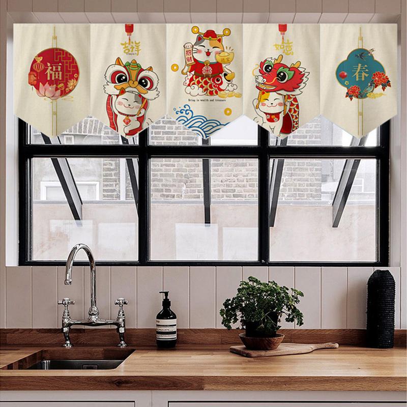 Japanese Style Short Curtain Luck Cat Printed Triangle Flag Kitchen Partition Restaurant Half Curtain Izakaya Sushi Shop Decor