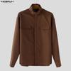 INCERUN S-5XL Men Casual Stand Neck Long Sleeve Loose Cargo Shirts Tops