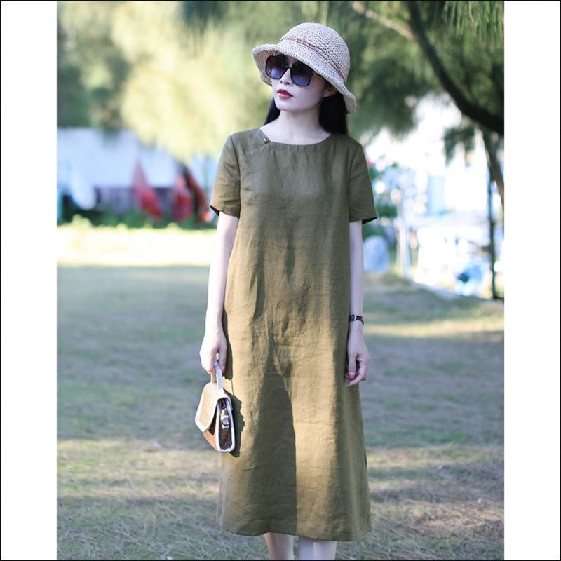 2026 Summer Women s Slimming Cotton Linen Chinese Style Cheongsam Dress XXL