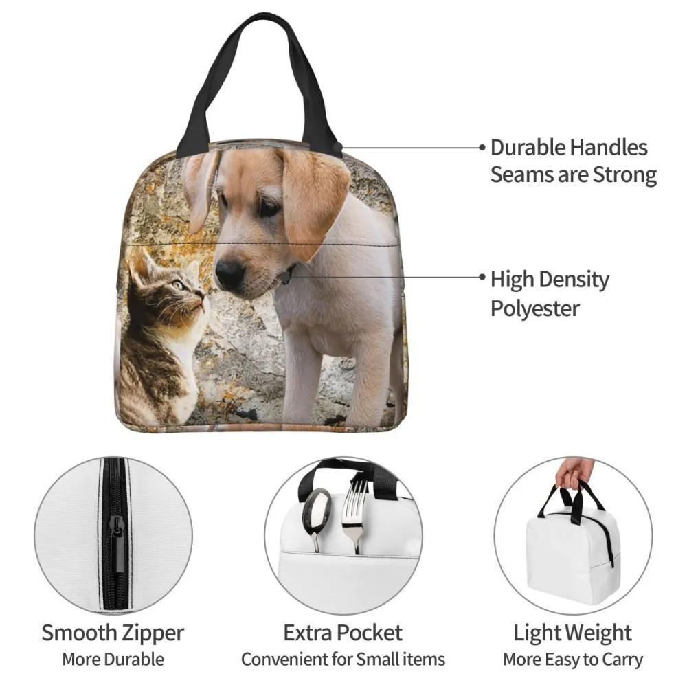 Adorable Dog Puppy And Kitten Friends Insulated Lunch Bag for Office Cooler Thermal Food Box Tote Portable Lunch Boxes Container