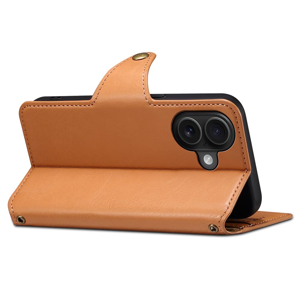 DENIOR For iPhone 16 Case Wallet Cowhide Texture Leather Phone Cover