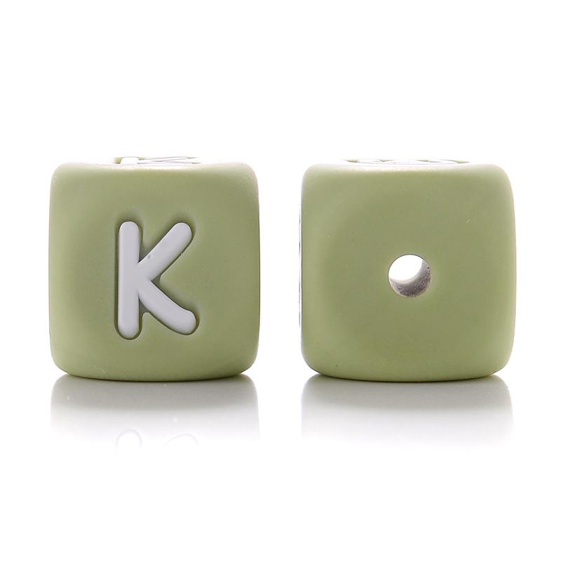 10Pcs 12mm Sage Silicone Alphabet Letter Beads 26 English Letter Baby Name Beads Teething Pacifier Chain Silicone Baby Teether