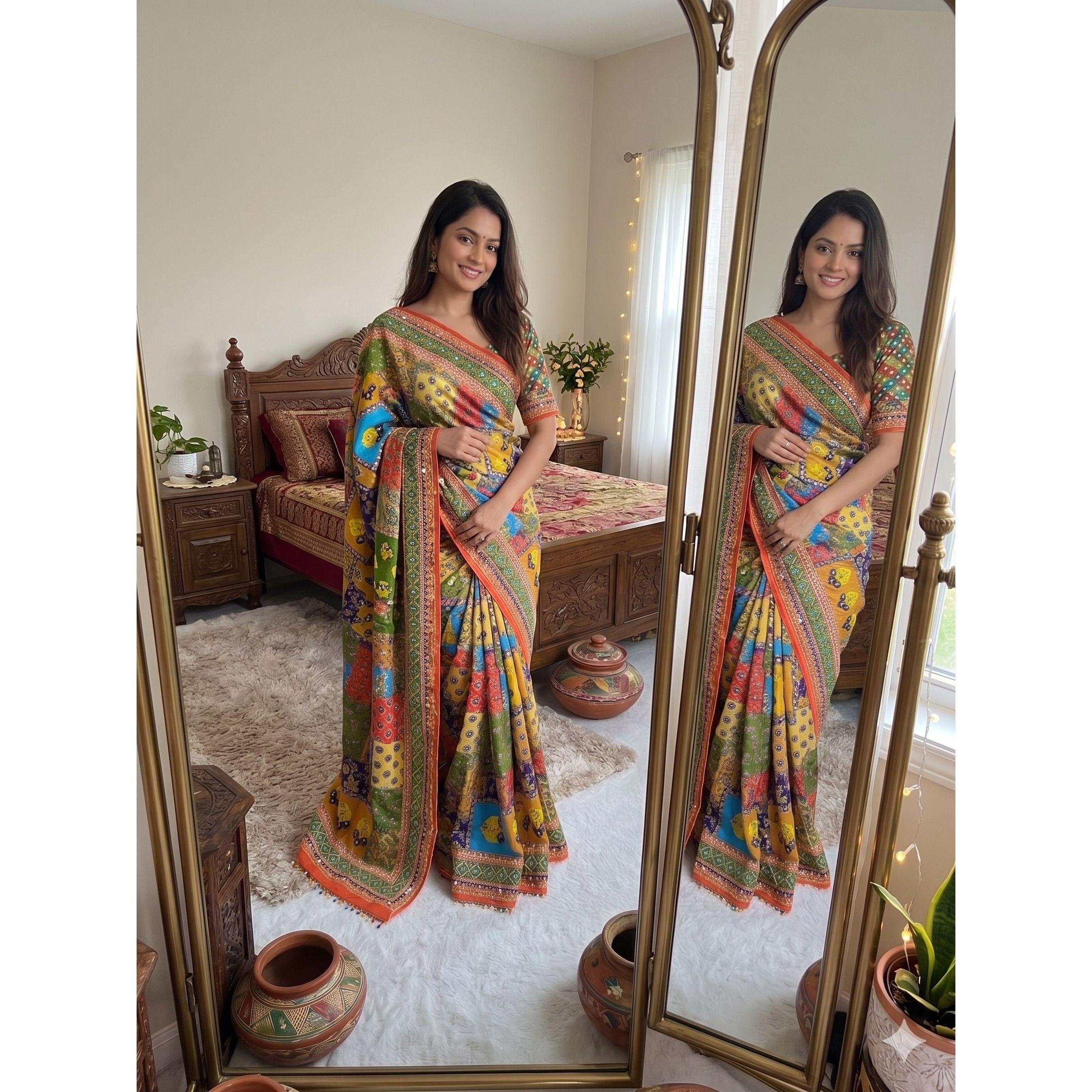 New Launch Premium Real Mirror Work Saree Collection
