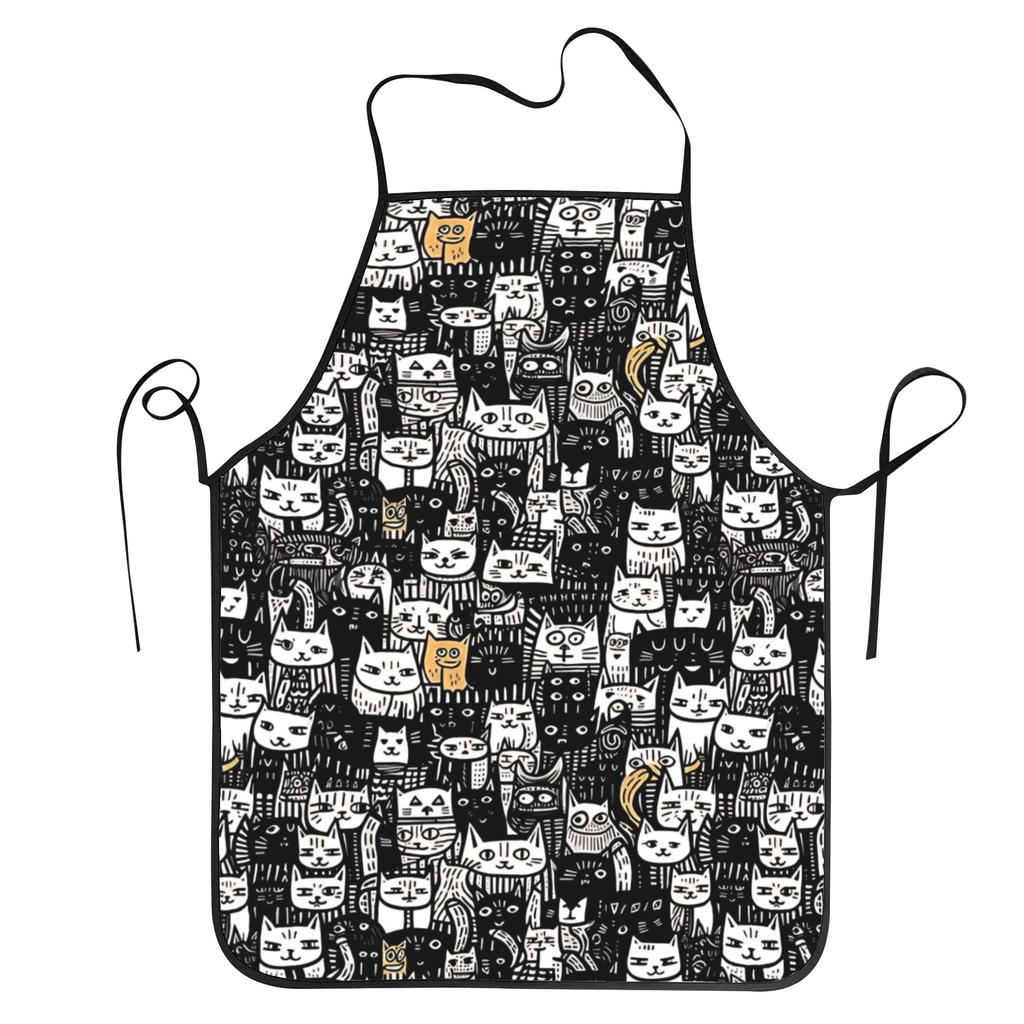 Kitty Joke Cats In a Mosaic Apron for Women Men Antifouling Kitchen Bib Cats Pattern Polyester Household Cleaning Tablier