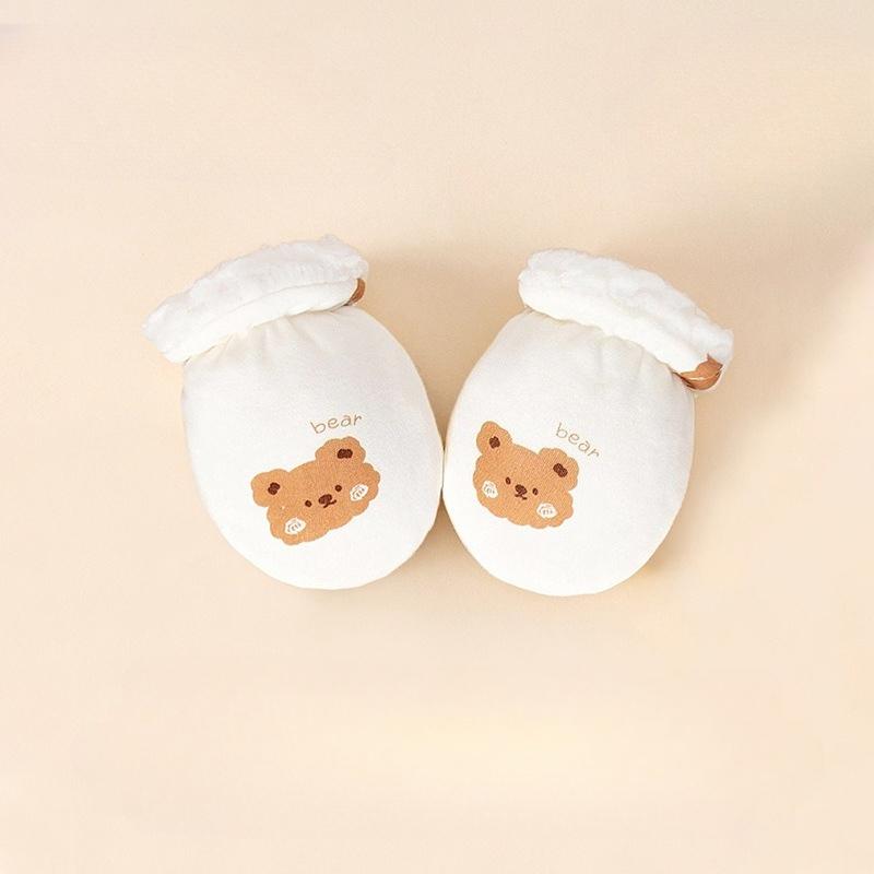 Newborn Baby Mittens 0-24 Months Cartoon Winter Warm Scratch Proof Gloves with Fleece Lining Chewable Teething Hand Protection