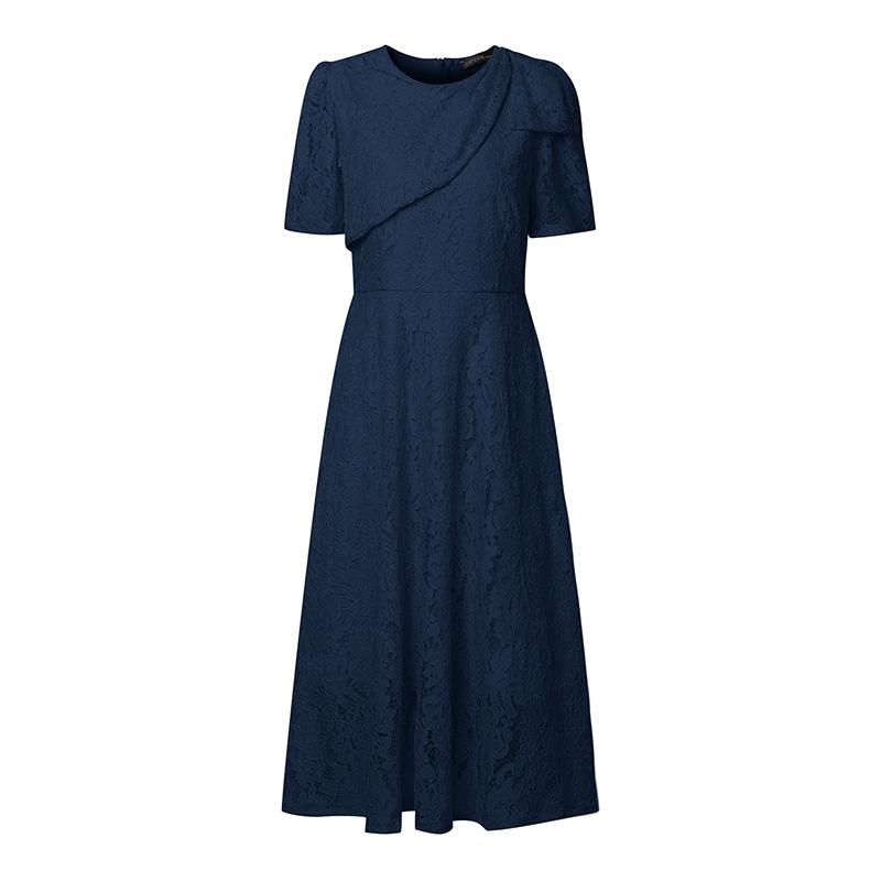 ZANZEA Women Round Neck Short Sleeve Lace Patchwork Long Dress