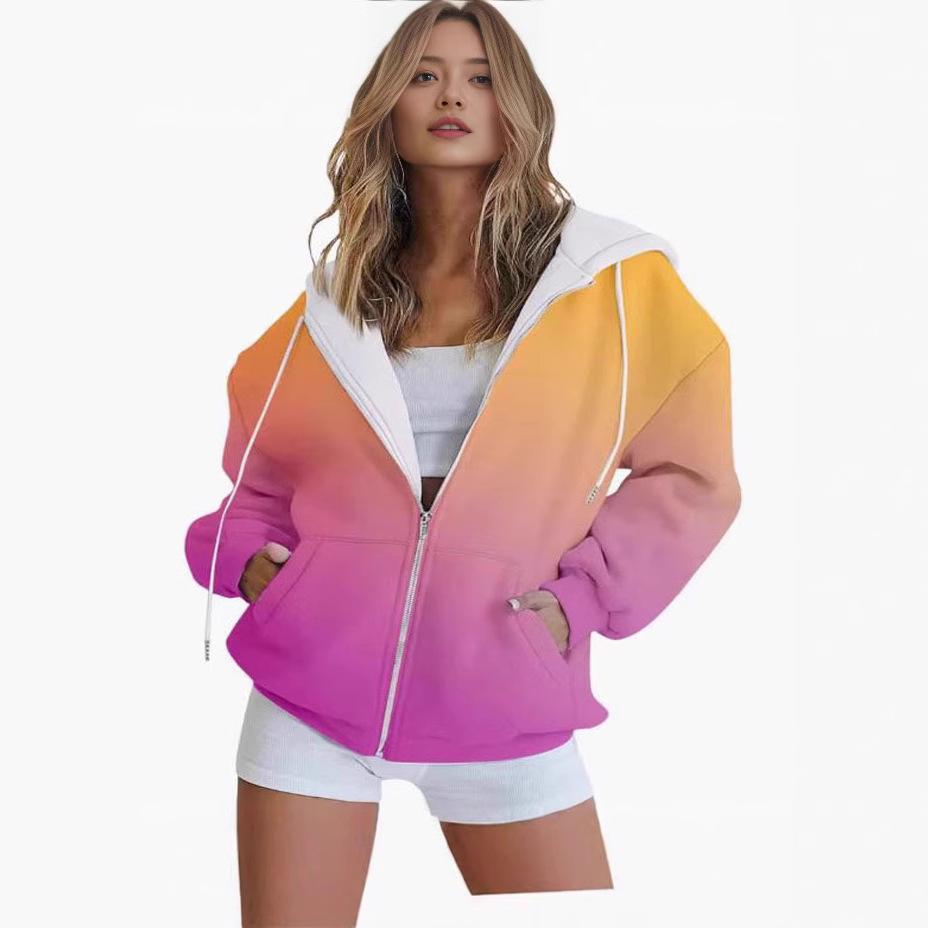 

Gradient 3D Print Casual Long Sleeve Zip-Up Hoodie for Women XL
