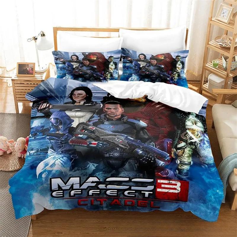 

3D Print Game Mass Effec Bedding Set,Duvet Cover Comforter Bed Set Quilt Cover Pillowcase,King Queen Twin Size Boys Girls Adults 135x200cm 2pcs