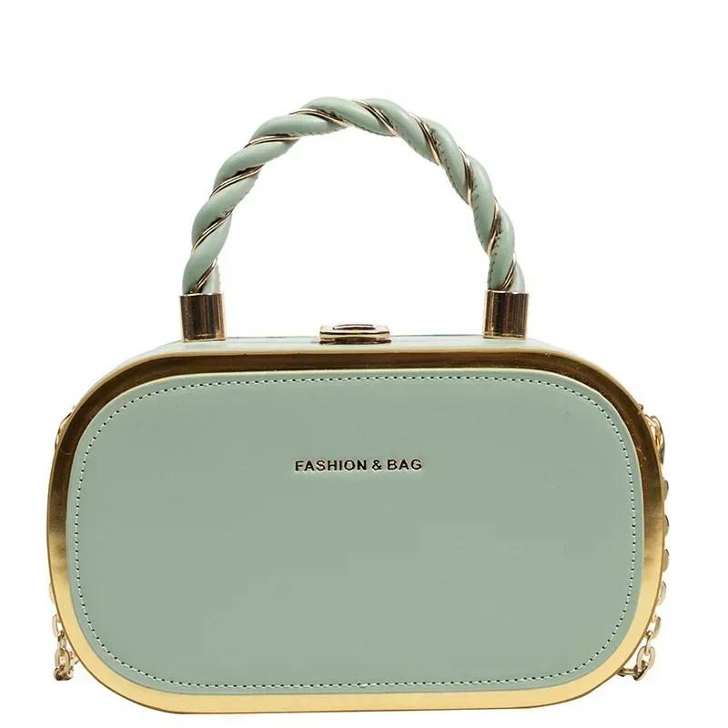 

Fashionable Women Chain Box Bag Pu Shaped Small Square Bag Simple Crossbody Bag Portable Handbag Lady Shoulder Bag New Design світло-зелений колір