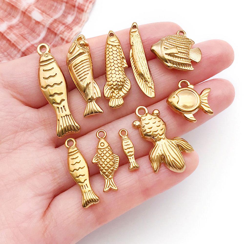 Stainless Steel Tropical Fish Goldfish Pendant Charm for DIY Jewelry.