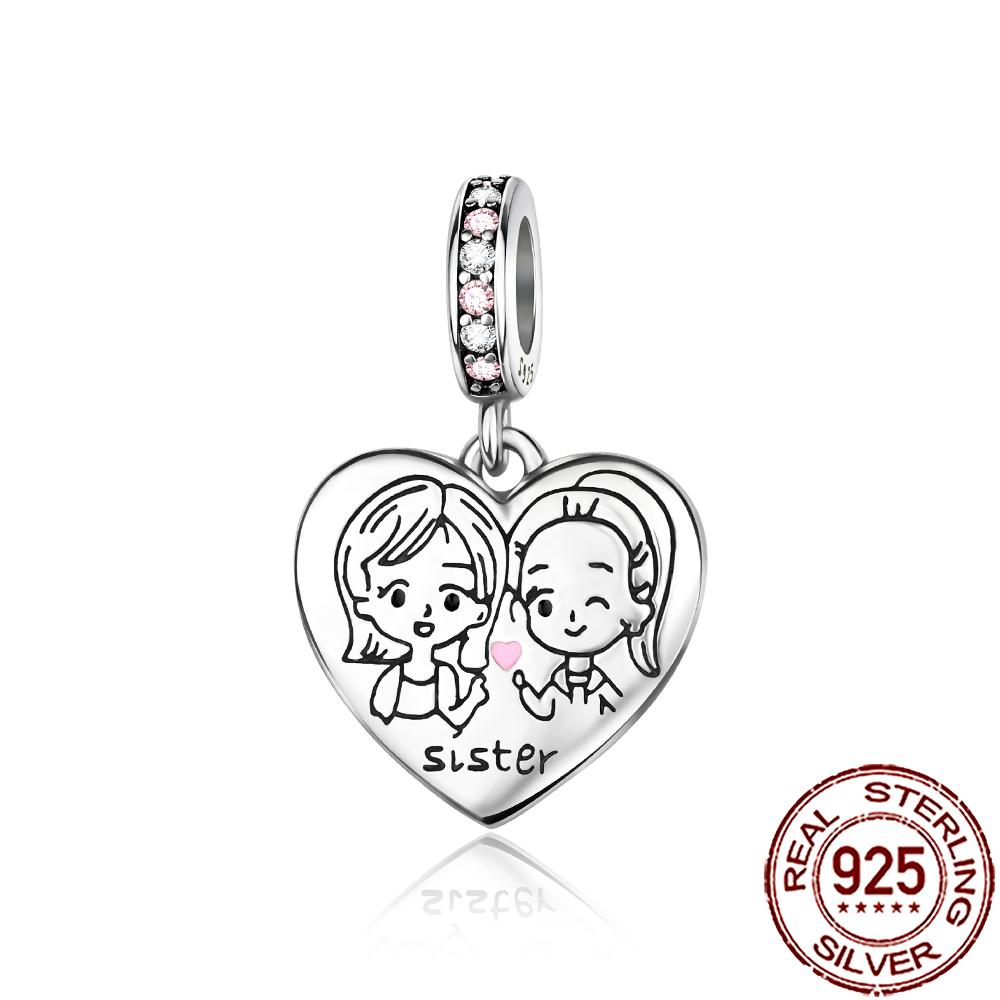 New Charms Copper Sparkling Mum Mother Family Love Heart Beads Fit Original Bracelet Necklace Diy Jewelry