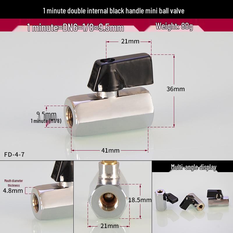 Mini kulový ventil 1/4 DN8 s více závity - Dvojitý vnitřní a vnější měděný ventilový spínač