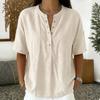 Women’s Short Sleeve Henley Linen Shirt Casual Loose Fit Blouse with Button Front and Round Neck for Everyday Wear