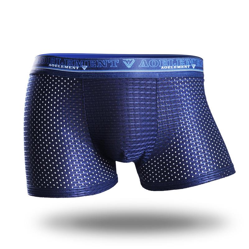 Men's Ice Silk Mesh Boxer Briefs - Breathable Mid-Rise Large Size Summer Underwear