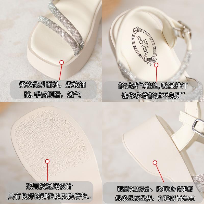 Muffin platform sandals women's summer new soft bottom rhinestone versatile fashion small size 33