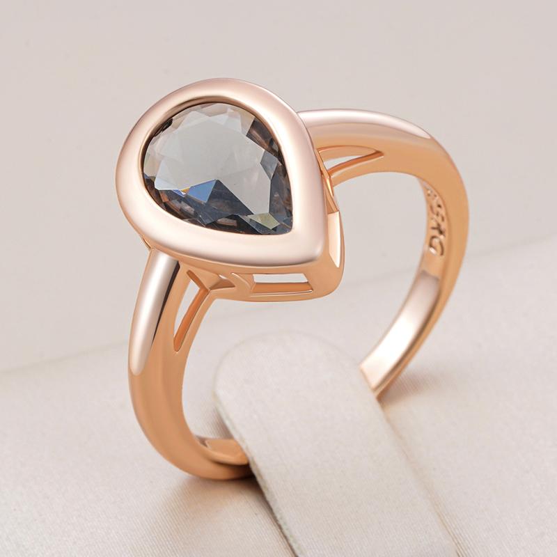 Grey Crystal Water Drop Rings For Women Fashion Rose Gold Color With Natural Zircon High Quality Daily Jewelry