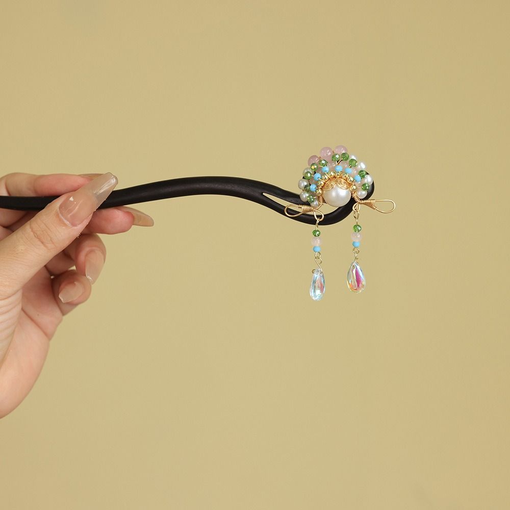 Classical Tassel New Chinese Style Hair Clip Pearl Flower Wooden Hair Stick Antique Retro Hanfu Hairpin for Women