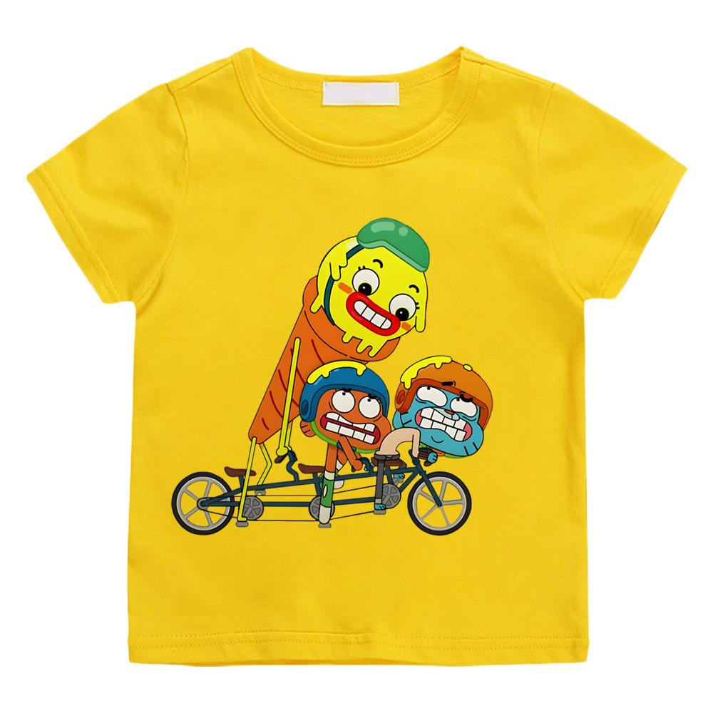 TV The Wonderfully Weird World of Gumball Cycling print T-shirts Cartoon Manga Kawaii 100%Cotton Short Sleeve Boys Girls T Shirt