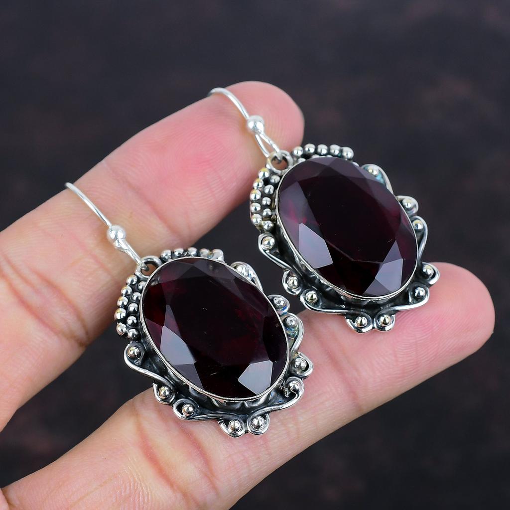 Náušnice s fazetovým granátem Mosambik Náušnice z pravého drahokamu Náušnice ze stříbra 925 Ručně vyráběné šperky Jedinečné náušnice s kapičkami Dárky pro ženy