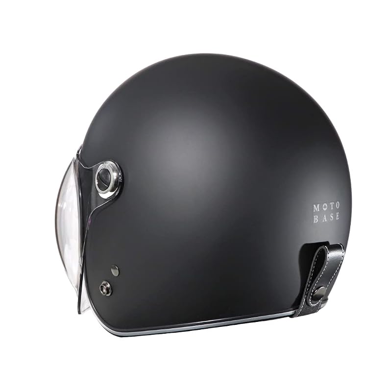 MOTO BASE SG-PSC Standard Motorcycle Helmet with Shield, Vintage Type Jet Helmet | MBHL-VJ01S | Matte Black / Free Size (57-60cm)