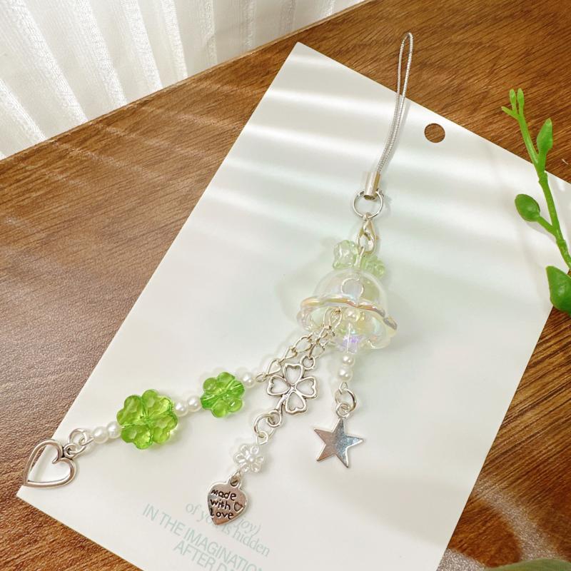 

Милые подвески для телефона, модные медузы, четырехлистный клевер, цепочка-брелок для мобильного телефона, шнурок, подвеска для украшения сумки, цепочка для книги для карточек зелёный