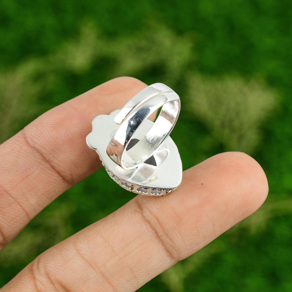 Blue Lace Agate Gemstone 925 Silver Unique Bezel Statement Sister Ring Jewelry