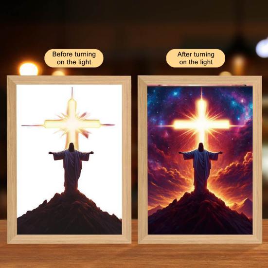 Świecąca Ramka na Zdjęcia Światło LED Sztuka Religijna Lampka Nocna do Domu Dekoracja Ścian i Blatów Światła Dekoracyjne Urodziny Boże Narodzenie Wielkanoc Dekoracje Świąteczne